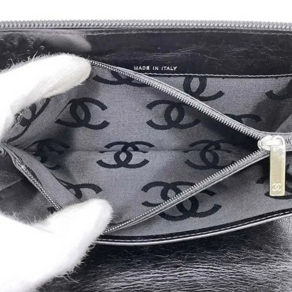 CHANEL Authentic Black Leather Logo Wallet - Picture 8 of 11
